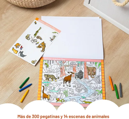 Vista 2 de Melissa & Doug - Hoja de calcomanías Busca y Encuentra, Animales (más de 400 calcomanías, 14 escenas para colorear) Hojas de calcomanías de búsqueda