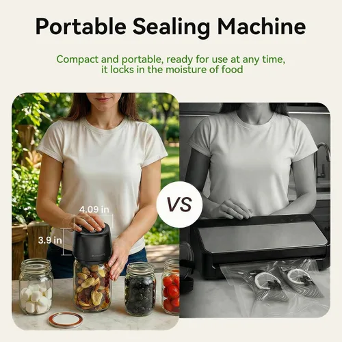 Vista 7 de Kit de sellador al vacío Mason, sellador al vacío compacto para tarros Mason y bolsas al vacío, incluye tapas, tapón, bolsa y accesorios, sellador