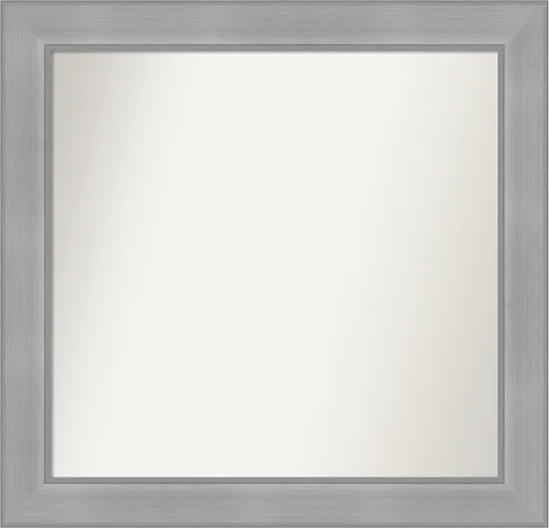 Vista 318 de Amanti Art Espejo de baño plateado para sobre el fregadero, 24 x 24 pulgadas, espejo cuadrado de peltre forjado a medida, marco de madera casual
