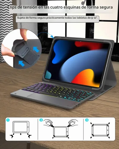 Vista 3 de Teclado Universal para Tableta con Funda de Touchpad para Tabletas de 9", 9.7", 10.1", 10.2", 10.5", 10.9", 11", Teclado Inalámbrico