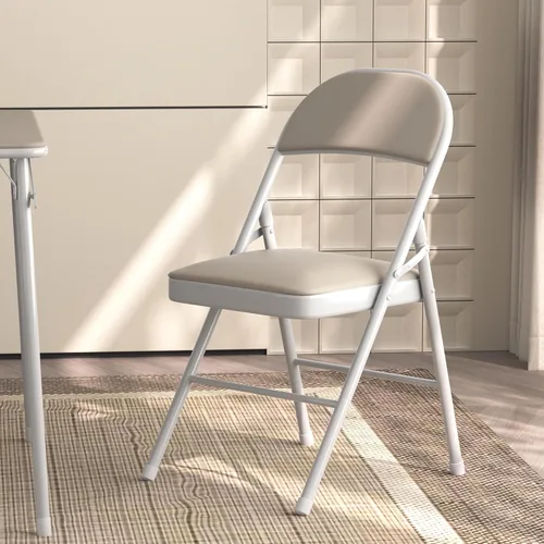 Vista 7 de VECELO Paquete de 4 sillas plegables portátiles de metal con acolchado de poliuretano ultra suave para oficina en casa, beige