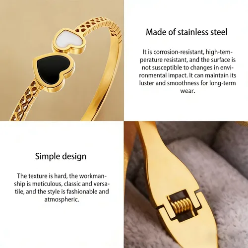 Vista 4 de Colección de Pulseras Brazalete de Acero Inoxidable 316L Chapado en Oro de 18K - 12 Diseños Únicos + Cadena de Acero de Titanio con Acento