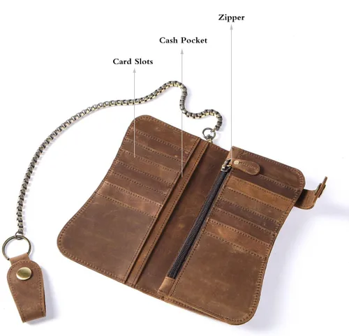 Vista 5 de Cartera de cuero para hombre con cadena de monedero bifold para tarjetas vintage