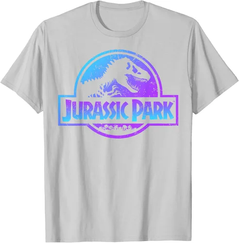 Vista 75 de Jurassic Park Camiseta de manga corta con logotipo Fossil azul y morado Negro