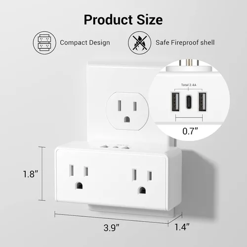 Vista 5 de Paquete de 2 unidades (toma de pared y regleta de alimentación) con cable de alimentación de 6 pies, concentrador de carga compacto con cargadores