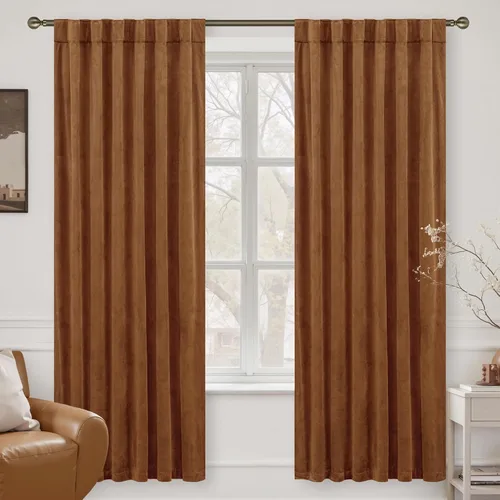 Vista 45 de LAMIT - Paneles de terciopelo beige para sala de estar de 72 pulgadas de largo, elegantes cortinas aisladas térmicamente e insonorizadas