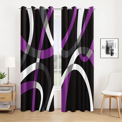 Vista 15 de weesire Cortinas opacas modernas para dormitorio, sala de estar, 2 paneles, 100% opacas, cortinas con patrón circular blanco y negro, cortinas