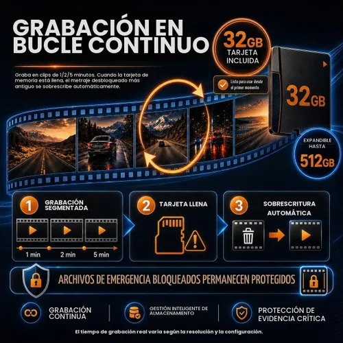 Vista 6 de Cámara de tablero dual con espejo 4K para coches, cámara de salpicadero