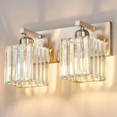 Vista 46 de Moderna lámpara de cristal para pared/tocador de baño, de 5 luces, color cromo Cromo torcido