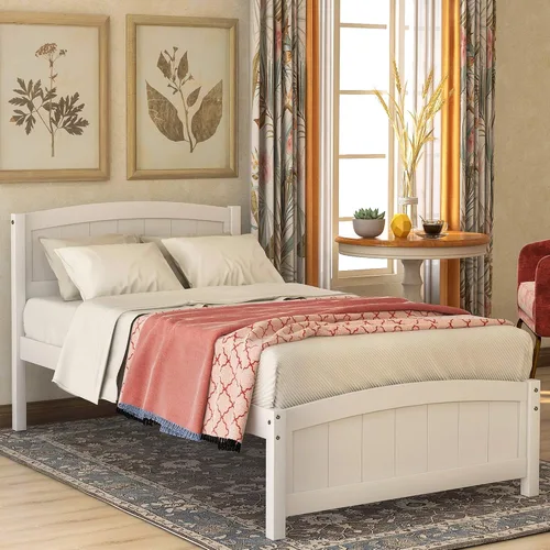 Vista 11 de Harper & Bright Designs Base de cama individual, plataforma de madera con cabecera y estribo, soporte de listones de madera, no necesita somier