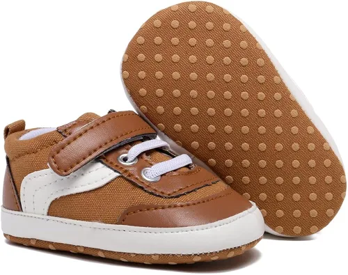 Vista 3 de SABATUTU Tenis de lona para bebés niños y niñas, suela suave, antideslizantes, ligeros, para recién nacidos, para primeros pasos, para cuna de 0 a