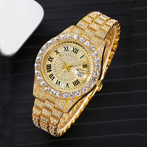 Vista 5 de Hip Hop Watches for Men Iced-Out Bling Diamond Luxury Quartz Watches with Date