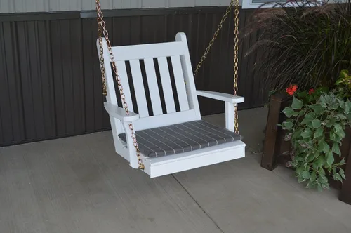 Vista 14 de Amish Made - Columpio de porche tradicional inglés de madera negra de 29 pulgadas de ancho con cojín gris Negro