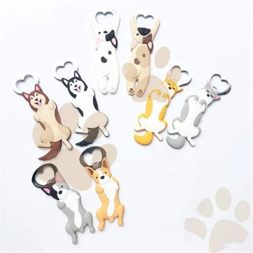 Vista 6 de Abrebotellas con forma de perro Husky animal, Abridores de botellas de cerveza con imán de refrigerador, abrebotellas de regalo de suministros