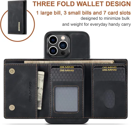 Vista 3 de Funda tipo cartera 2 en 1 para iPhone 15 Pro Max, funda protectora de poliuretano termoplástico (TPU) a prueba de golpes, cartera magnética