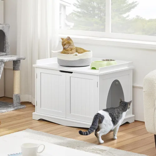 Vista 2 de Yaheetech - Caja de arena oculta para gatos, mesa auxiliar blanca Blanco