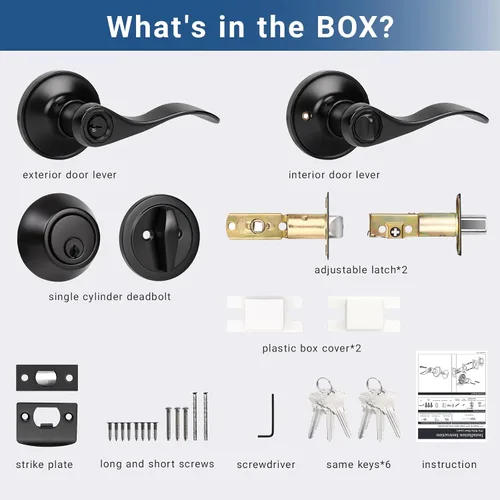 Vista 6 de Knobonly - Paquete de 1 manija para puerta delantera con llave similar y cerrojo de cilindro simple, juego de cerradura exterior color negro mate
