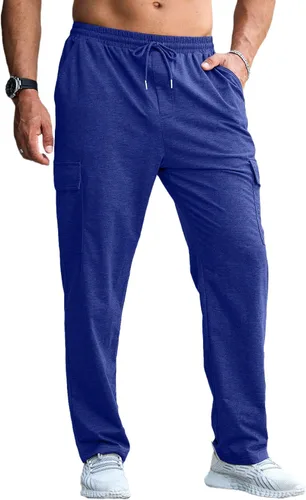Vista 6 de CTU Pantalones deportivos holgados de moda para hombre, ligeros, para entrenamiento, pantalones deportivos con parte inferior abierta con bolsillos