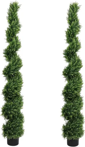 Vista 19 de THE BLOOM TIMES Juego de 2 árboles topiarios artificiales en espiral de 3 pies para exteriores, plantas de boj falsas de 36" para exteriores - Árbol
