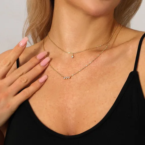 Vista 4 de ZOERAY Gold Layered Necklace for Women 14K Gold Plated Dainty Necklace Diamond Cross Heart Pearl Snake Pendant Necklace Herringbone Paperclip Chain