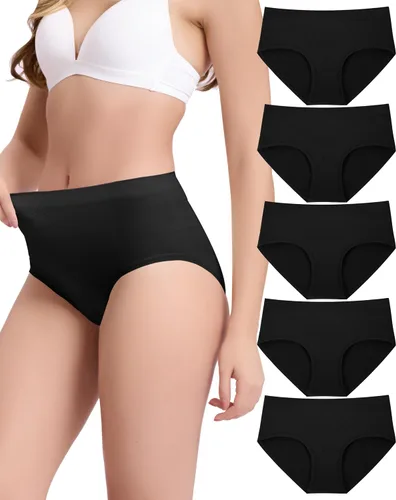 Vista 10 de BAMBOO COOL Ropa interior de mujer de cintura alta bragas sin costuras para Multicolor-5pack-cintura alta-b