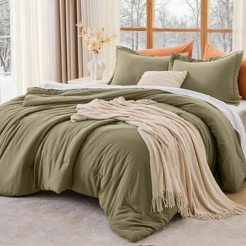 Vista 57 de MUXHOMO Juego de edredón beige tamaño individual/individual XL, ropa de cama alternativa ultrasuave para todas las estaciones. El juego de cama