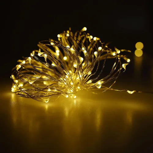 Vista 4 de Karlling guirnalda de luces LED, enchufado de USB, focos LED de alambre plateado, impermeable cadena de luces estrelladas para dormitorio, patio