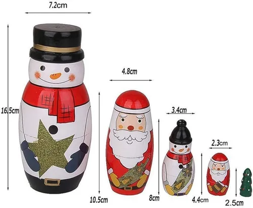 Vista 2 de Konrisa 5 muñecas anidables de Papá Noel, muñeco de nieve, Matryoshka, muñecos de anidación para niños y adultos, figuras hechas a mano de madera