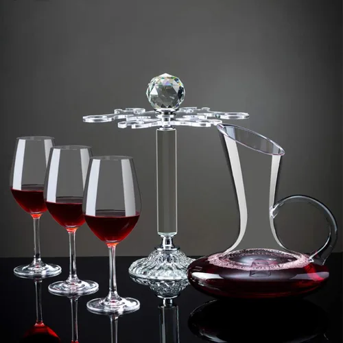 Vista 3 de Elegante escritorio de cristal de cristal Stemware Rack/Rotar 8 copas de vino Soporte de almacenamiento Soporte de secado de aire transparente