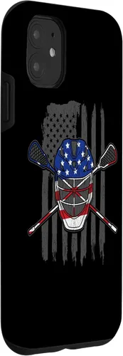 Vista 3 de iPhone 11 bandera estadounidense lacrosse Player Tee Lacrosse Portero caso