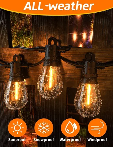 Vista 4 de Luces de Cadena para Patio Exterior de 26 Pies IP65 Impermeables Luces de Cadena Exteriores LED con 13+1 Bombillas S14 1W Irrompibles para Patio