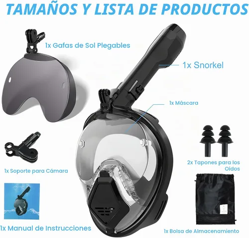 Vista 8 de Devilfish Full Face Snorkel Mask Adults, Dry Top System Snorkeling Set with Foldable Sunglasses, 180 Degree Panoramic View Snorkel Gear, Scuba