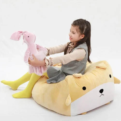 Vista 3 de Funda para puf de almacenamiento de animales de peluche para niños, lindo puf para niñas, tamaño grande, organizador de juguetes, solo sin relleno