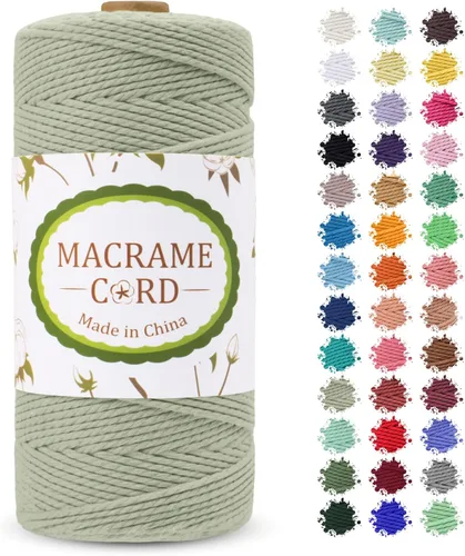 Vista 15 de Cordón de macramé de 0.079 pulgadas, hilo de cuerda de macramé de color de 0.07 pulgadas x 219 yardas, cuerda de algodón natural, 3 hebras para Aqua