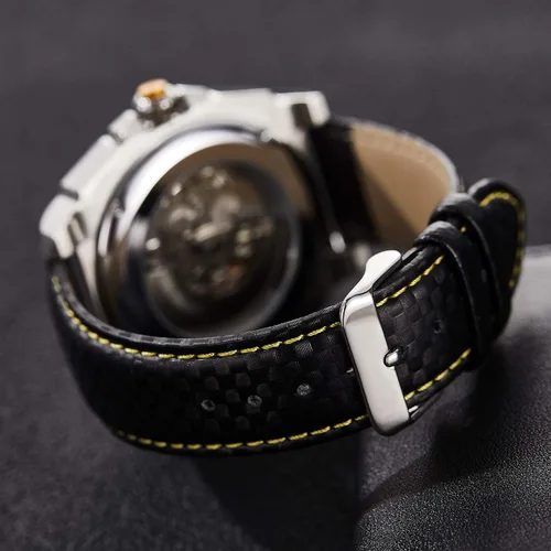 Vista 7 de SURVAN WatchDesigner Automatic Watch for Men Sapphire Crystal Mechanical Skeleton Wrist Watch Leather Strap