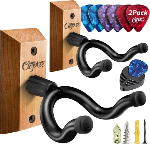 Vista 7 de Percha de pared para guitarra, paquete de 2 unidades Nuez Negra 2 Pack