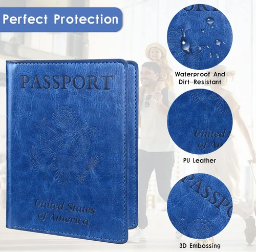 Vista 4 de Alsa Combo de portatarjetas de pasaporte y vacunación, funda con ranura para tarjeta de vacunación CDC, protector organizador de documentos de viaje