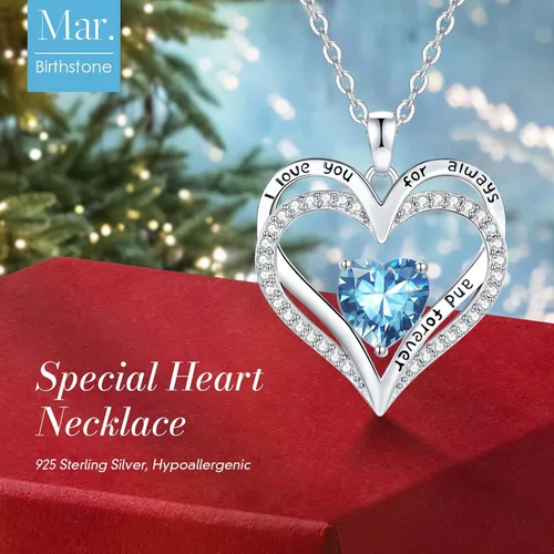 Vista 34 de CDE Collares de piedra natal para mujer, plata de ley 925, collar con colgante de corazón para siempre, Navidad, cumpleaños, aniversario, día de San