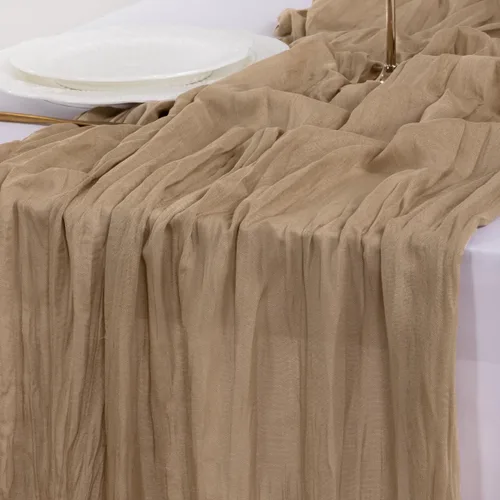 Vista 20 de Socomi Camino de mesa beige para primavera y Pascua, camino de mesa de 170 pulgadas, paño de queso de 14 pies, gasa bohemia rústica para decoración