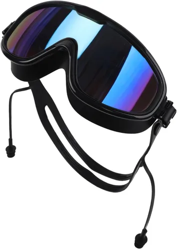 Vista 4 de Gafas de natación con tapones para los oídos, gafas de natación de silicona para adultos, sin fugas, visión amplia, antivaho con protección UV