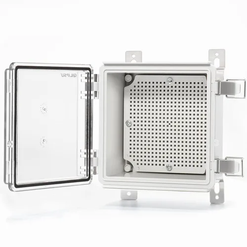 Vista 15 de QILIPSU - Caja de conexiones de acero inoxidable con tapa, bisagras y placa de montaje, universal, impermeable IP67, plástico ABS, gris, recinto