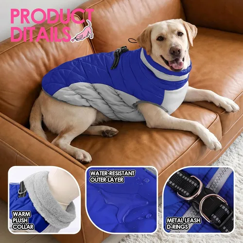 Vista 3 de AOFITEE Abrigo para perro, chaquetas cálidas para perros pequeños, abrigo de invierno para perros con arnés integrado, chaqueta de invierno