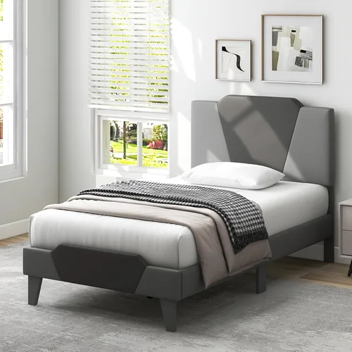 Vista 9 de Giantex Base de cama tapizada de terciopelo individual con cabecero, cama de plataforma moderna con listones de madera fuertes y estribo de 2