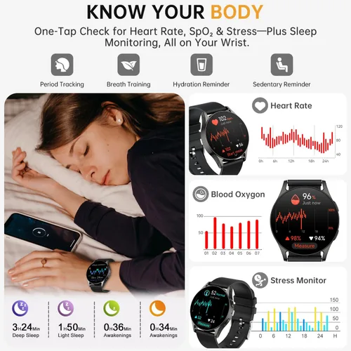 Vista 4 de Reloj inteligente para mujeres y hombres, rastreador de actividad AMOLED de 1.614 in para Android iPhone con pantalla siempre encendida, más de 150