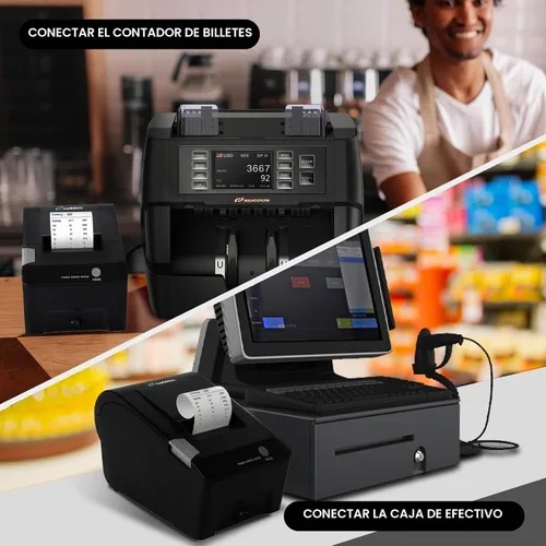 Vista 3 de NUCOUN Impresora de recibos VCP-58PLUS Impresora térmica de recibos POS de 2.283 in, interfaz serie RS-232 y caja de efectivo, conecta el contador