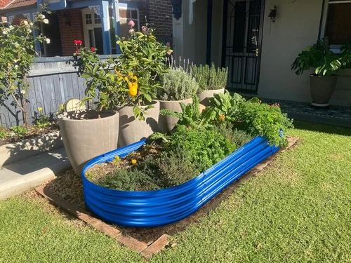 Vista 5 de Land Guard - Maceta de jardín elevada de metal galvanizado, 4 x 2 x 1 pies, ovalada, para vegetales, 1 unidad (azul)