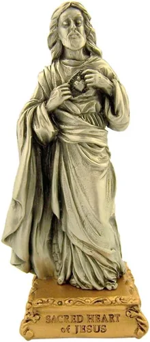 Vista 14 de Estatua de estatua de estatua de peltre de Nuestra Señora de Gracia sobre base de tono dorado, 4 1/2 pulgadas