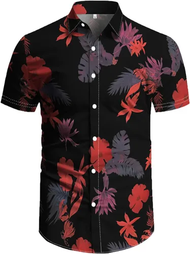 Vista 10 de RPOVIG Conjunto de playa a juego con camisas y pantalones cortos para hombre, ropa floral hawaiana para festival, conjuntos de 2 piezas con sombrero