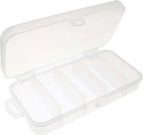 Vista 2 de Caja de accesorios de aparejos de pesca de plástico transparente visible, portátil, multifuncional, 5 compartimentos, organizador de hallazgos