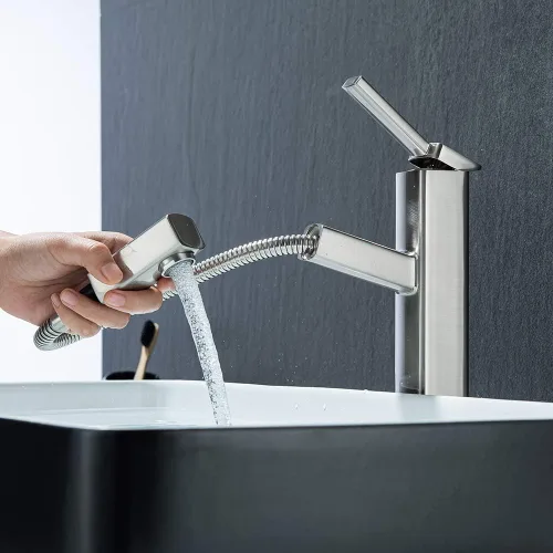 Vista 9 de KAIYING Grifo de lavabo de baño con rociador extraíble, grifo mezclador de lavabo de una sola manija para agua fría y caliente, grifo de fregadero